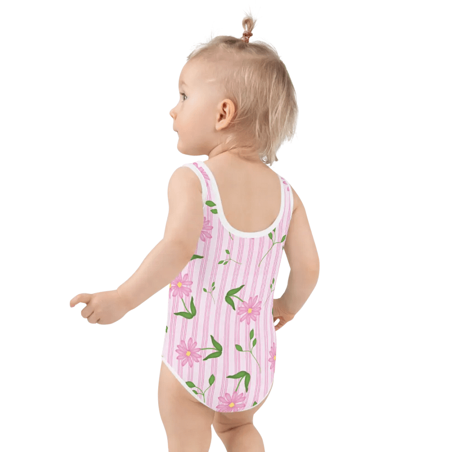 Girls Floral and Pink Strip One Piece Swim Suit product image (3)