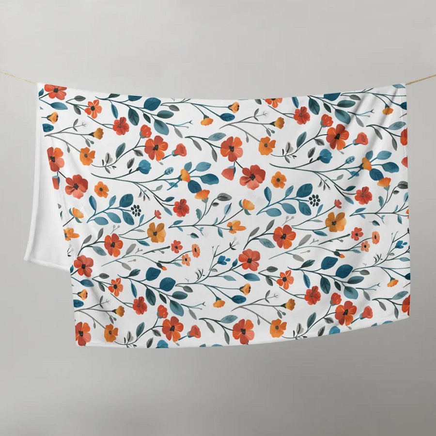 Orange Floral Throw Blanket by Treasure Pie product image (2)