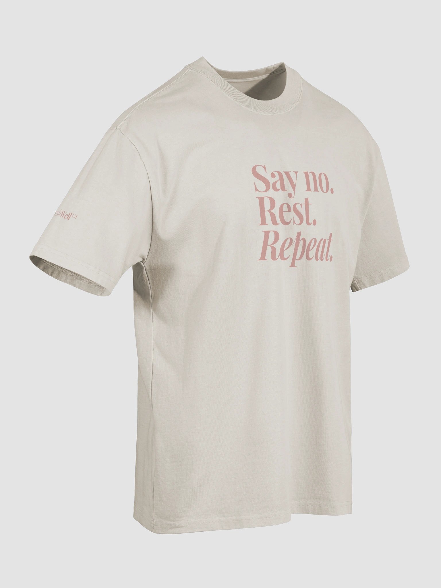 Say No. Rest. Repeat. Oversized Tee. Dusty Pink Print on Cream/Bone product image (4)