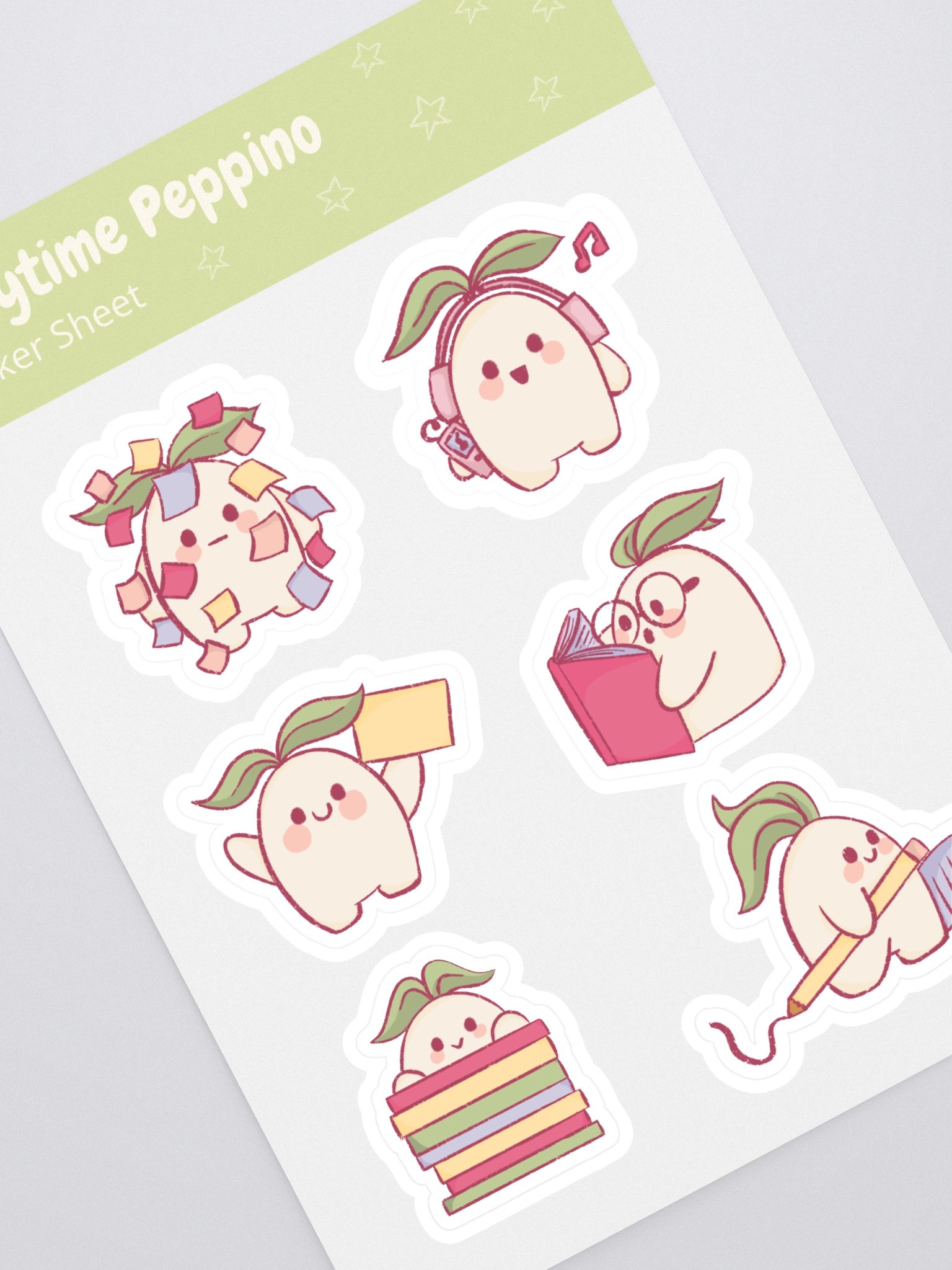 Studytime Peppino Sticker Sheet – Cute Plant Stickers product image (1)