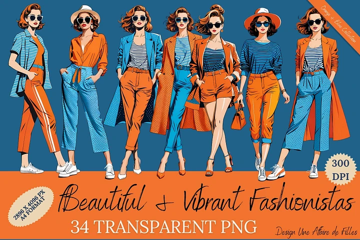 ORANGE & BLUE - 34 FASHIONISTA CLIPART product image (1)