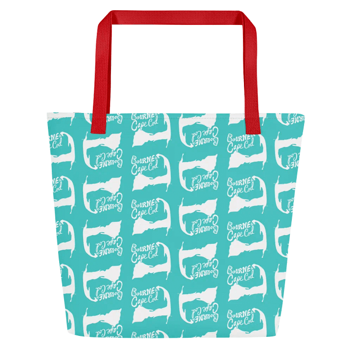 BOURNE to Cape Cod™ | Large Tote Bag with Pocket | Coastal Classic | All-Over Logo Print | White Logo Repeat on Dark Turquoise product image (2)