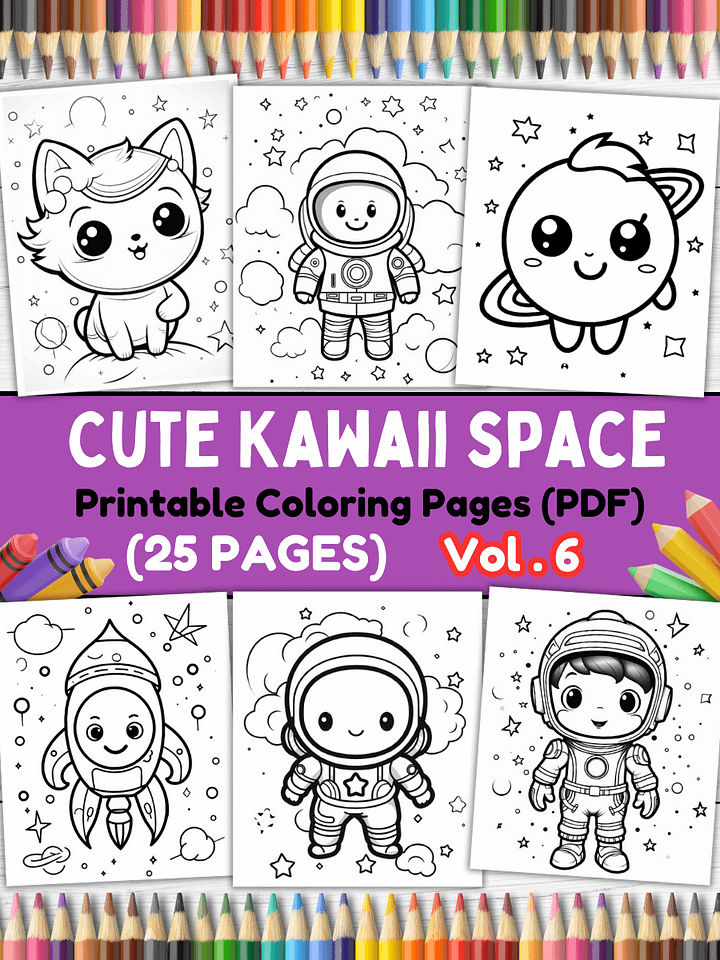 25 Cute Kawaii Space Coloring Pages#6 (PDF Coloring Pages) product image (1)