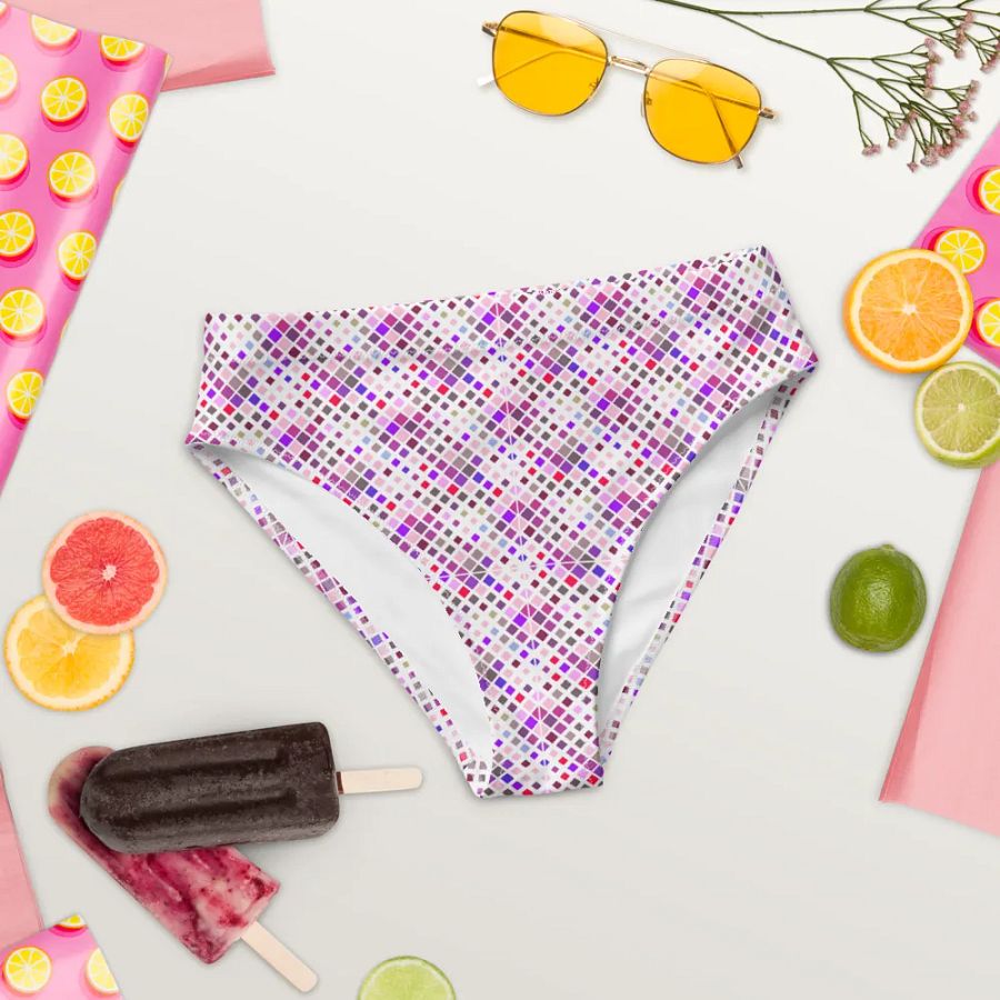 Colorful Square Pattern Design High Waist Bikini Bottom - V1 product image (8)