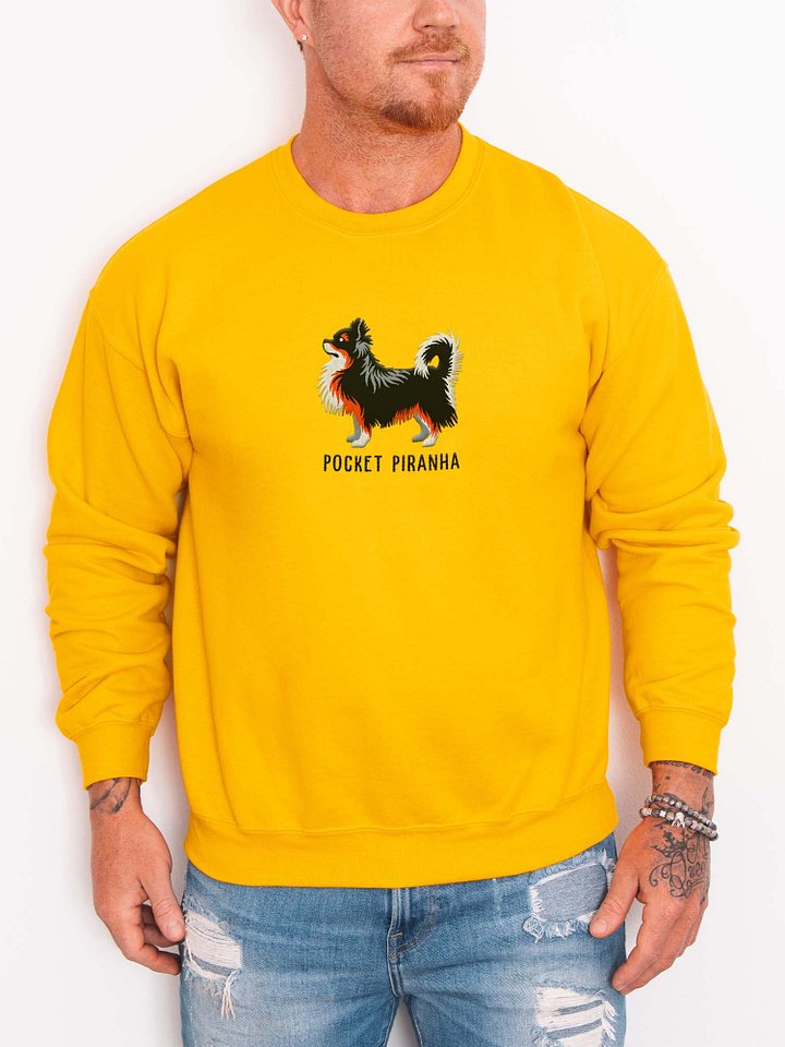 Pocket Piranha Sweatshirt (Embroidered) of a Longhaired Chihuahua(Tricolor) product image (2)
