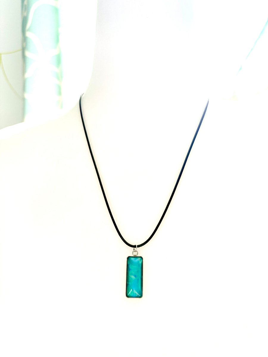 Electric Tide Pendant Necklace | Blue Green | Rectangle Cabochon | Monique Faella Designs™ | MFD-00143 product image (2)