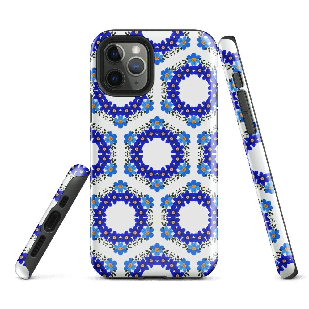 Tough Phone Case for iPhone® - Geometric Blue and Yellow Hex Ring Pattern product image (1)