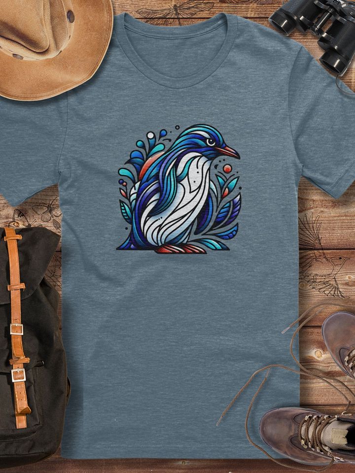 Abstract Blue Penguin T-Shirt, Artistic Wildlife Bird Tee, Unique Penguin Graphic, Ocean Nature Lover T-shirt product image (1)