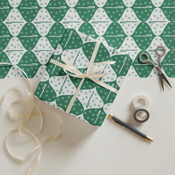 Flutes and Snowflakes - Bass Flute - Green Gift Wrap Paper product image (2)