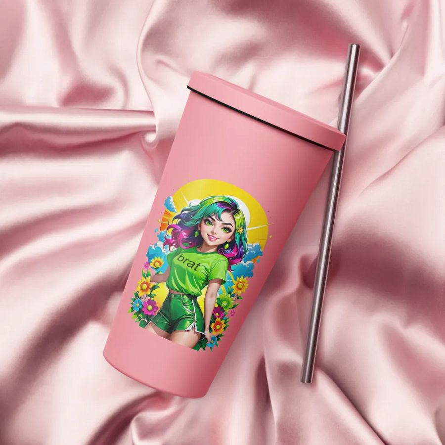 Brat 20 oz Tumbler Cup - Pink - Insulated Tumbler with a Straw v3 product image (4)