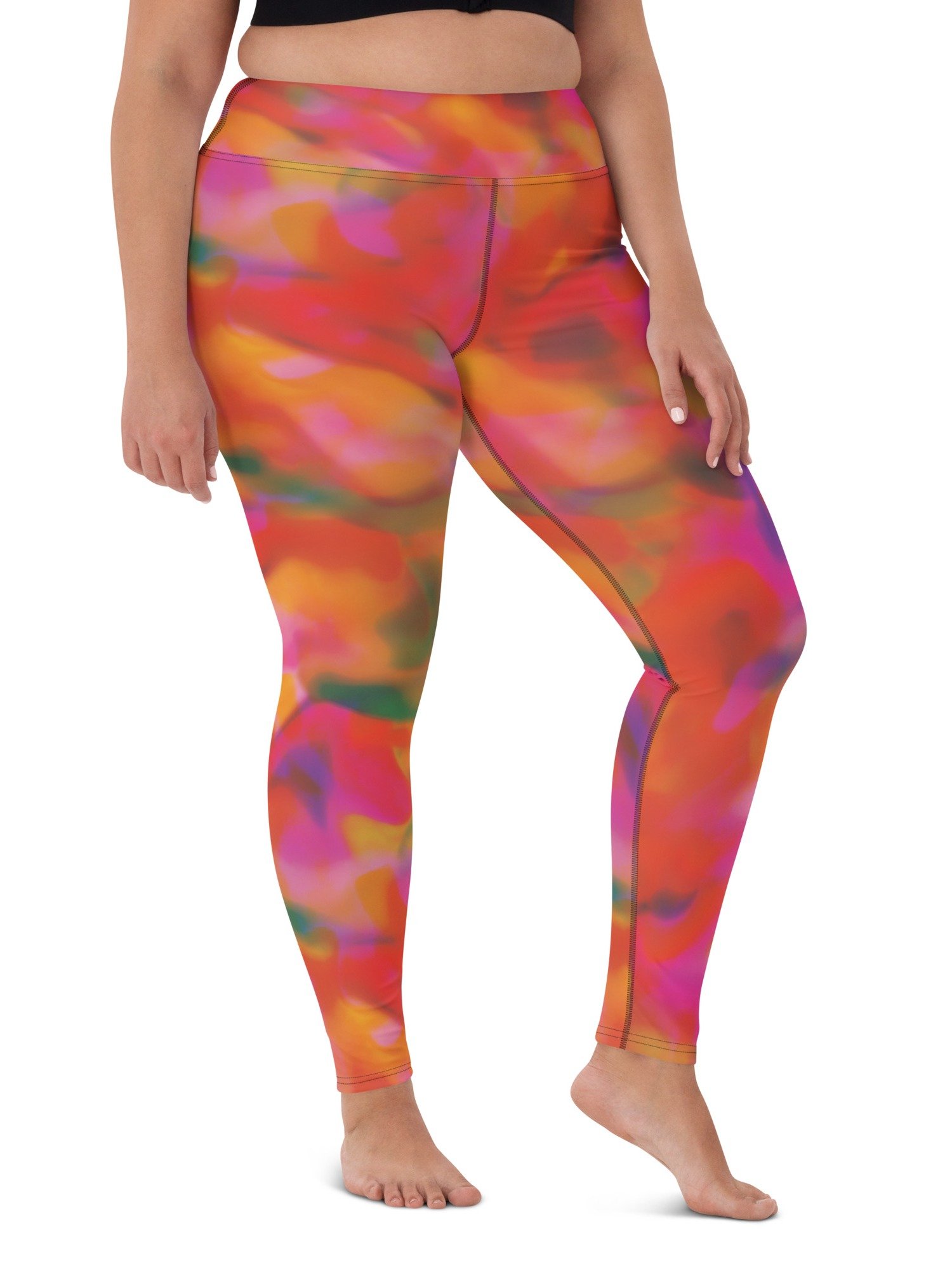 High-Waisted Patterned Leggings "Trendy Vibrant Pink Orange Tie-Dye" product image (8)