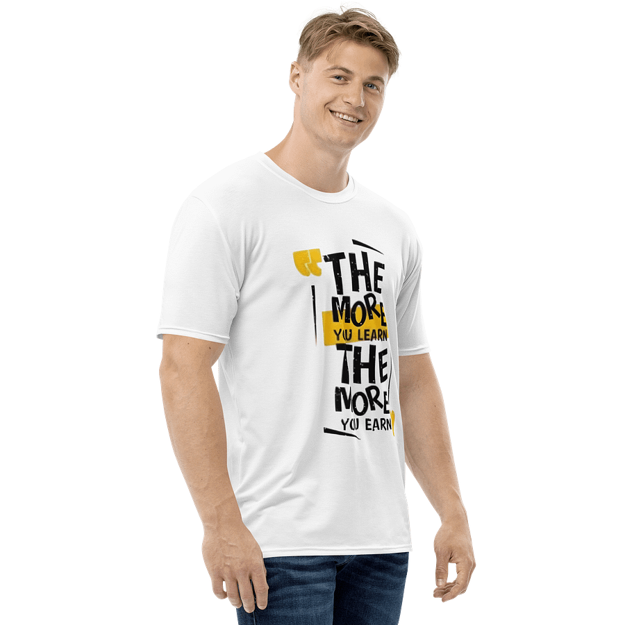 Man Crew Neck T-Shirt All-Over Print Learn-Earn Slogan Black product image (4)
