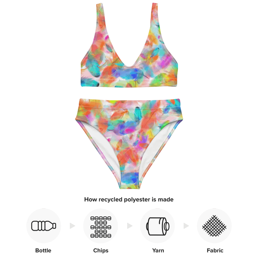 Colorful Feather Pattern Design High Waisted Bikini - v4 product image (3)