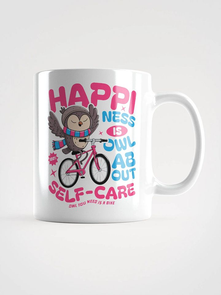 Happiness Is Owl About Self-Care Mug – Cute Owl Bike Design product image (1)