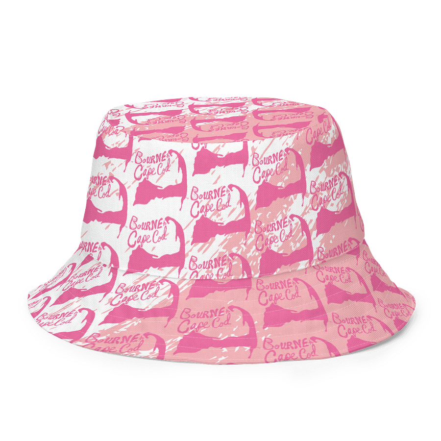Adults Unisex | Reversible Bucket Hat | BOURNE to Cape Cod™ x BRN.2C.C.™ All-Over Logo Print | Coastal Style Sun Hat | Brilliant Rose on Pink & White Splash product image (8)