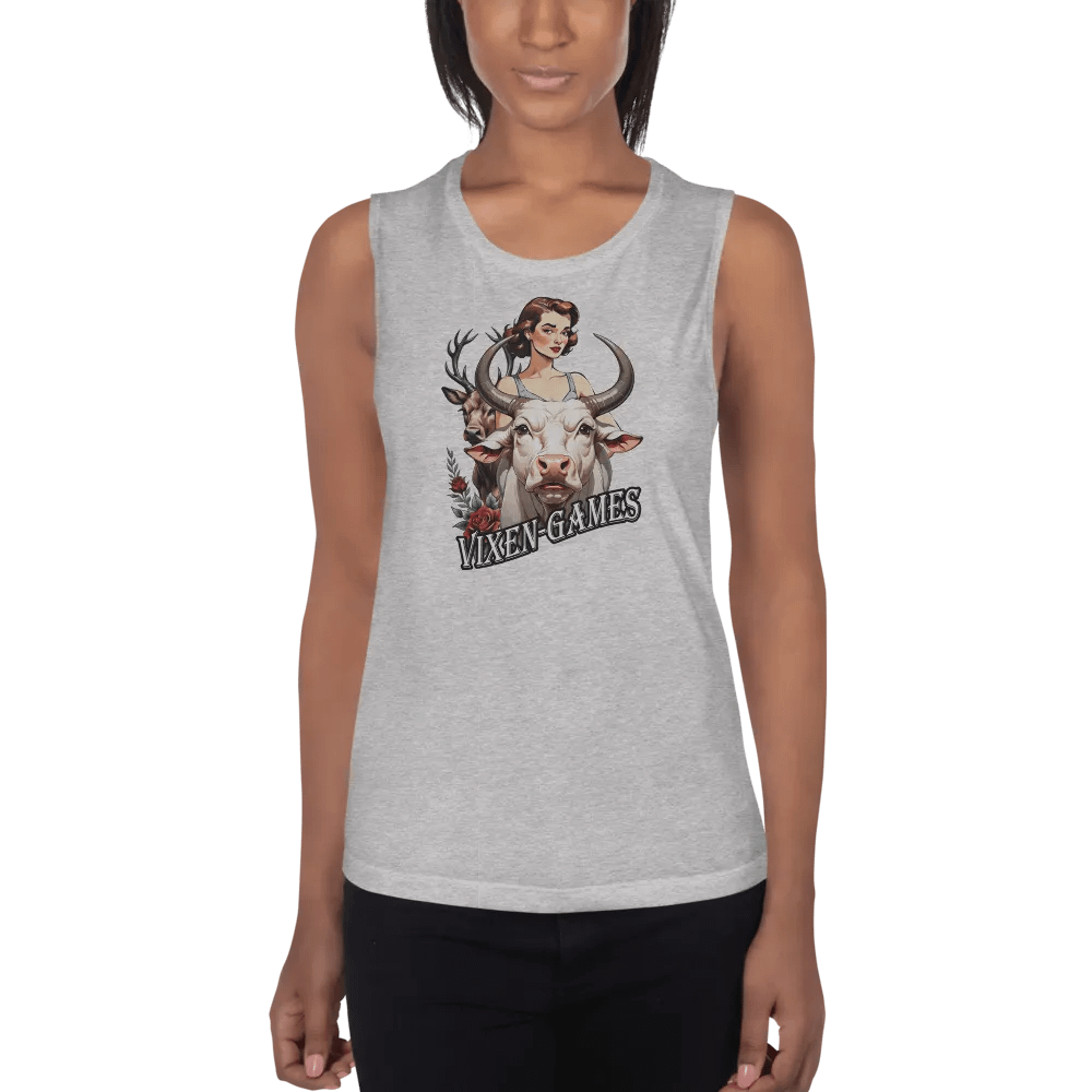 Vixen Games White Bull and Stag with roses flowy tank product image (9)