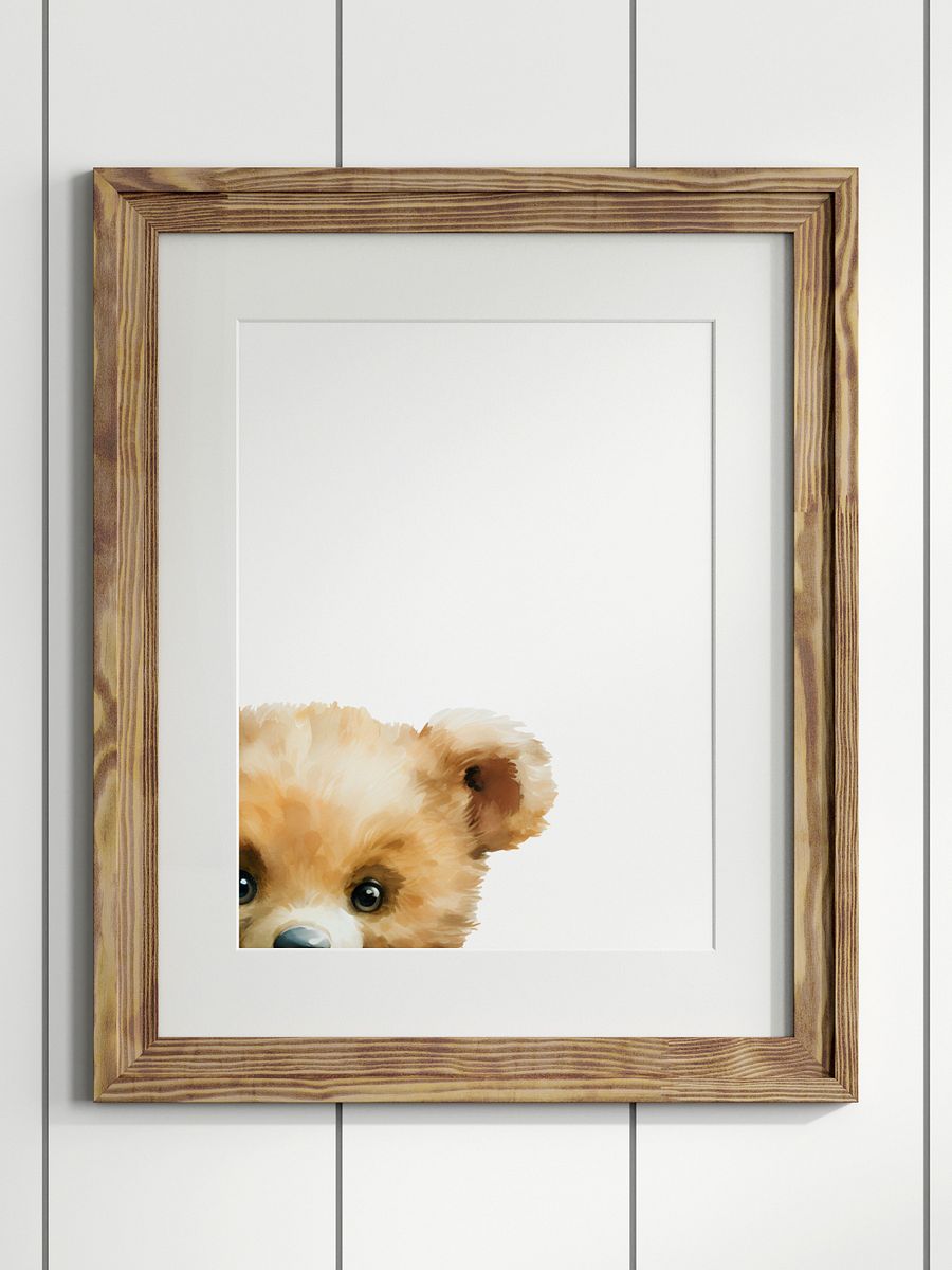 Woodland Shy Bear Peek a Boo Print product image (1)