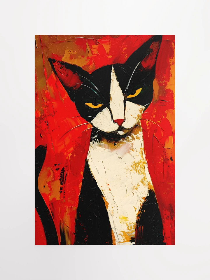 Intense Whiskered Gaze: Vivid Abstract Cat Art Print Matte Poster product image (2)