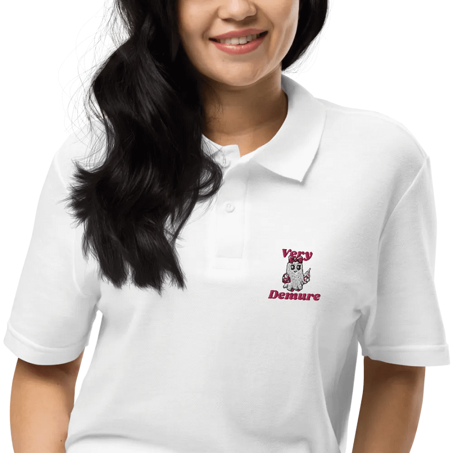 Very Demure Cute Ghost Embroidered Relaxed Fit Cotton Polo Shirt product image (3)