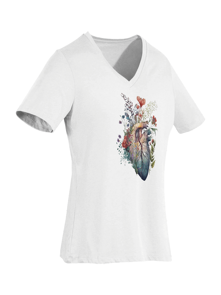 Floral Heart V-Neck T-Shirt – Watercolor Botanical Anatomy product image (2)