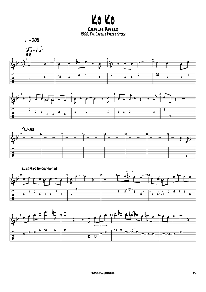 (Free Transcription) Ko Ko - Charlie Parker 1956, The Charlie Parker Story product image (2)