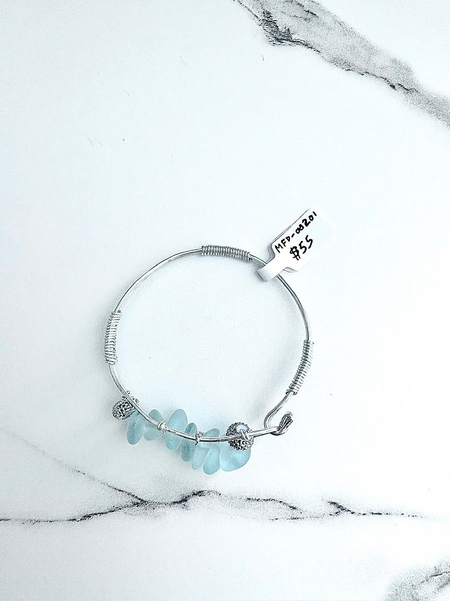 Seafoam Pebble Tide Bracelet | Wire-Wrapped Sea Glass | Handmade 7" Coastal Charm by Monique Faella Designs™ | MFD-00201 product image (6)