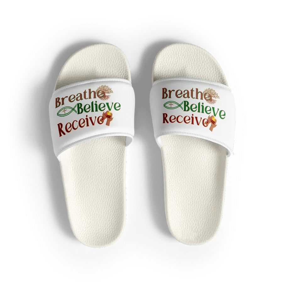 BREATHE BELIEVE RECIEVE WOMEN'S SLIDES, INSPIRATIONAL MOTIVATIONAL, SELF-AFFIRMATION, POSITIVE VIBES, GIFT IDEA product image (1)