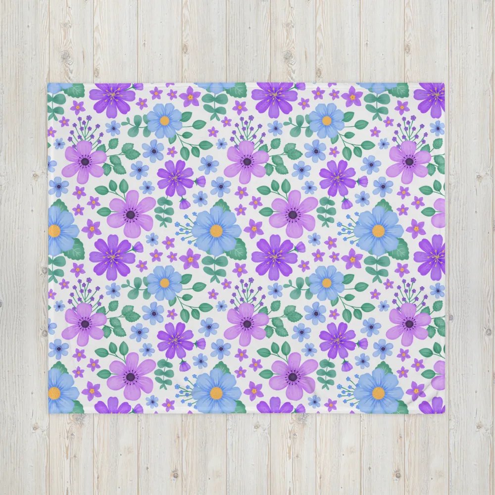 Vibrant Floral Blooms Blue Mauve Purple Blanket - White product image (5)