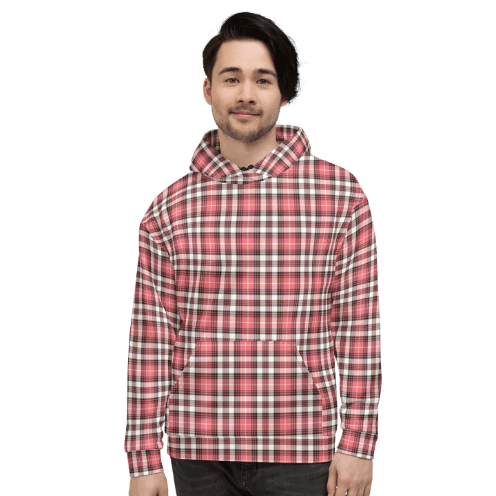 Coral Pink, Black, and White Plaid Hoodie product image (2)