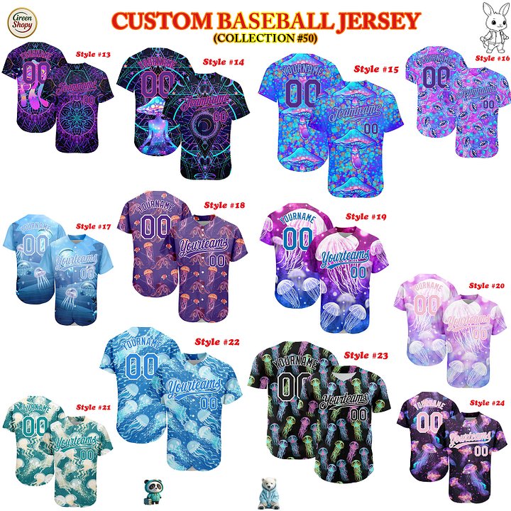 Authentic Baseball Jersey, Custom Baseball Jersey, Personalized Sport Jersey, Colorful, Number, 3D Jellyfish, Ocean product image (182)