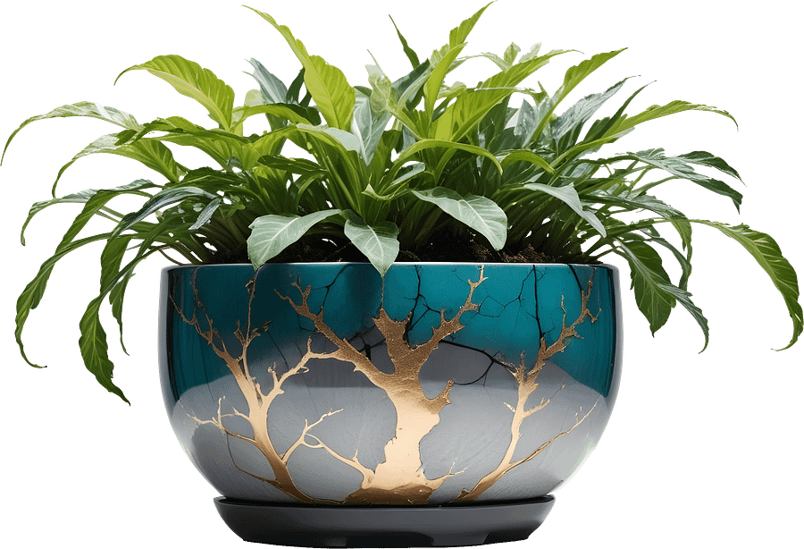 Kintsugi Tranquility – Planter with Vibrant Foliage PNG product image (1)