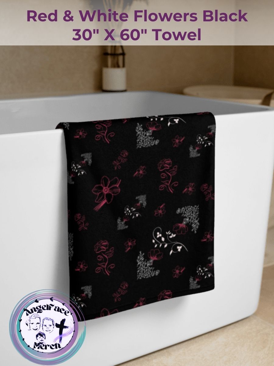 Red and White Flowers Black Towel product image (2)