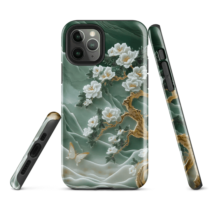 White Floral Blossom Jade Carving Effect - Tough Phone Case product image (1)