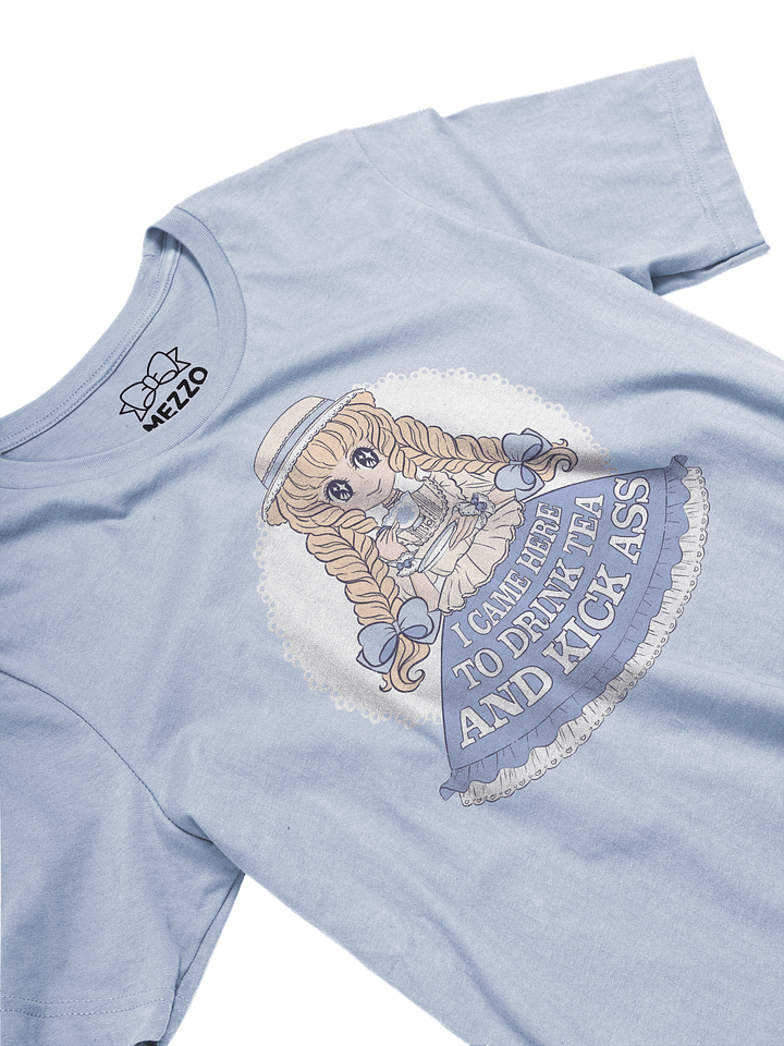 I Came Here to Drink Tea & Kick Ass (Country, Blue) cotton t-shirt product image (2)