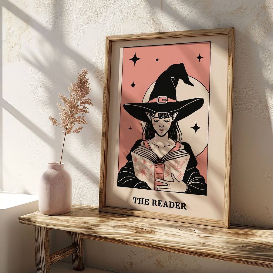 Pastel Pink& Black The Reader Tarot Card Art Print product image (27)