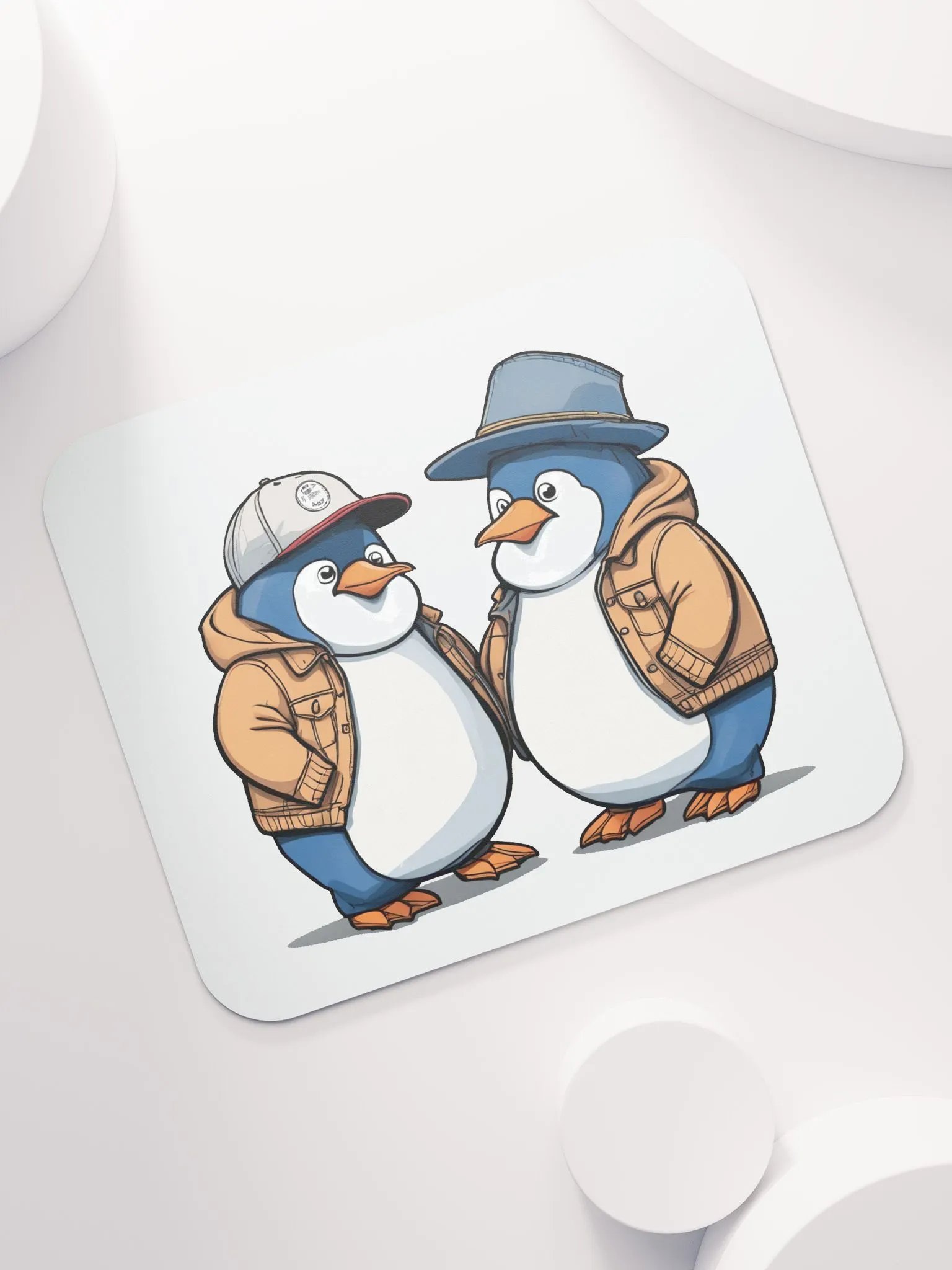 2 penguins wearing a coat and hats Mouse Mat product image (7)
