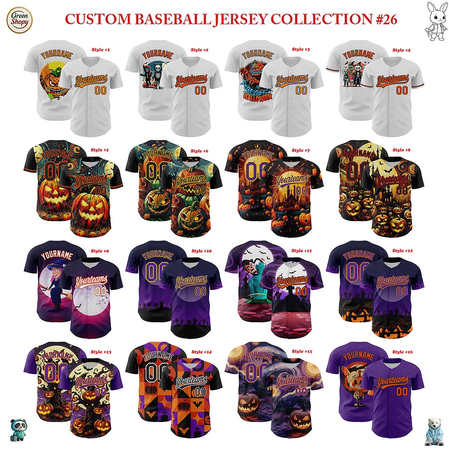 Authentic Baseball Jersey, Custom Baseball Jersey, Personalized Sport Jersey, Colorful, Flowers, Number, Logo, Halloween product image (1)