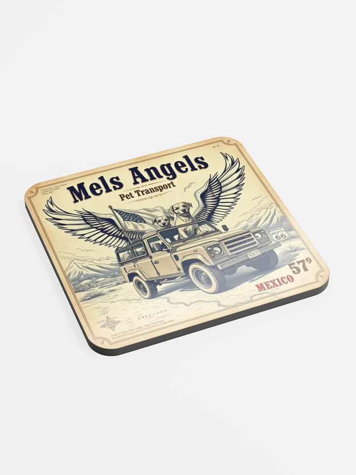 Mel’s Angels Vintage Cork Coaster – WW2 Retro Pet Transport Art | Eco-Friendly Drinkware product image (2)