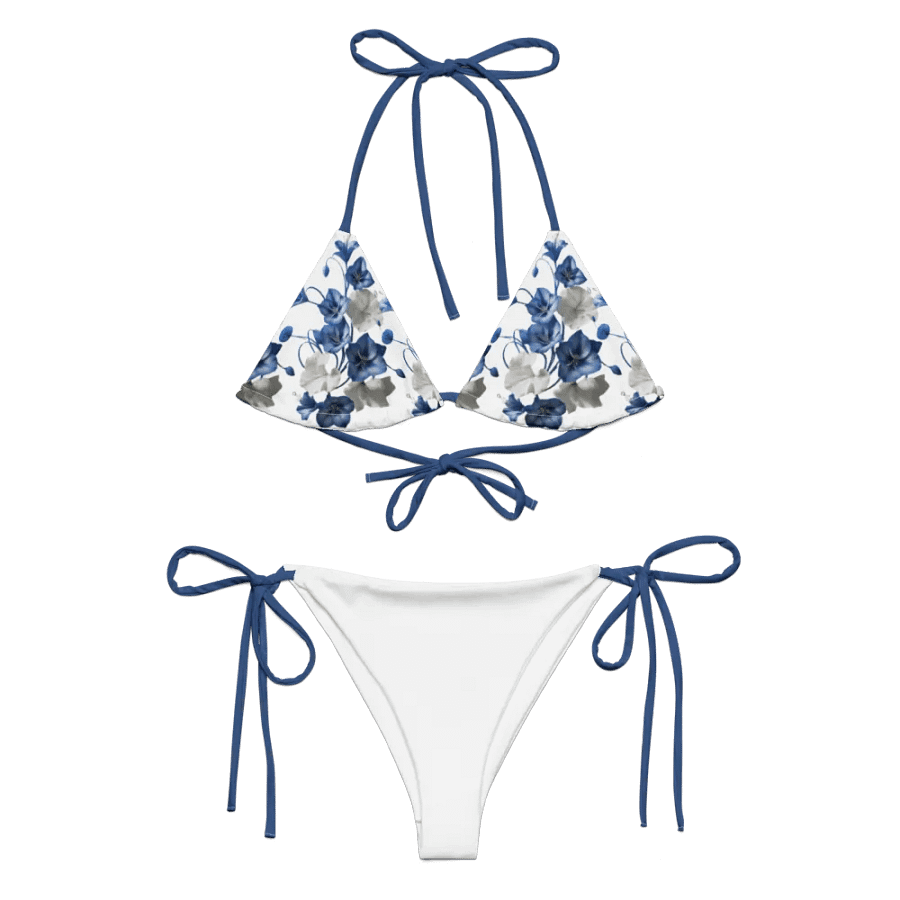 Blue Flowers Low Rise Cheeky String Bikini With White Bottoms product image (8)