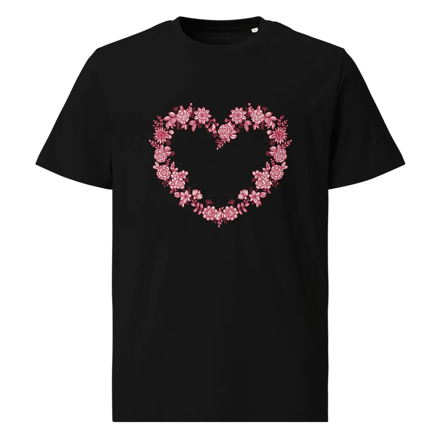 Red Floral Heart Unisex Organic Cotton T-Shirt product image (1)
