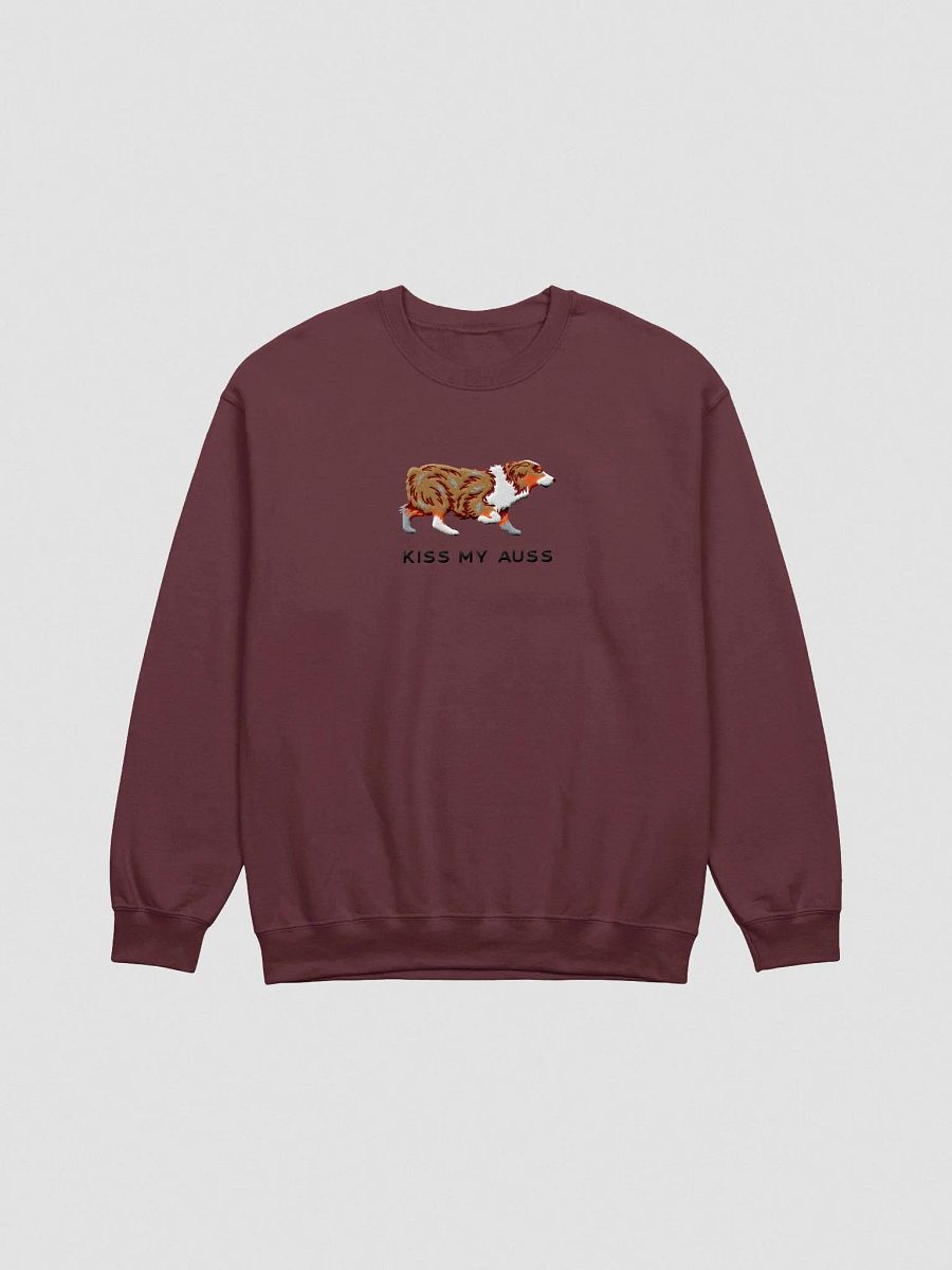 Kiss My Auss Sweatshirt (Embroidered) of an Australian Shepherd(Red Merle) product image (4)