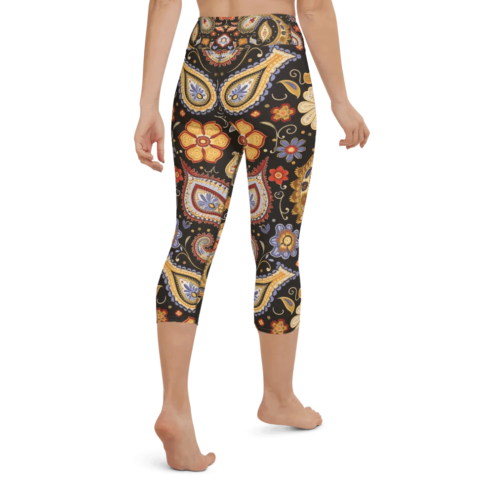 Flower Paisley Brown Yoga Capri Leggings product image (2)