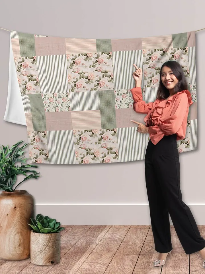 Soft Cottage Core Rose Patchwork Throw Blanket product image (1)
