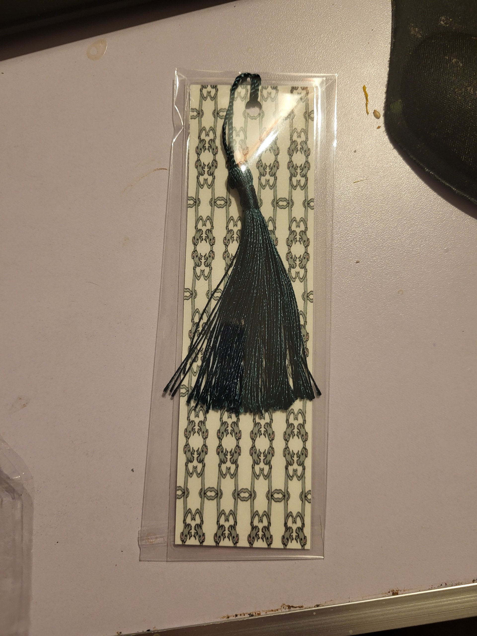 Cute Cartoon Boy Rat Sitting on a Mushroom Pattern Laminated Bookmark with Tassel product image (2)