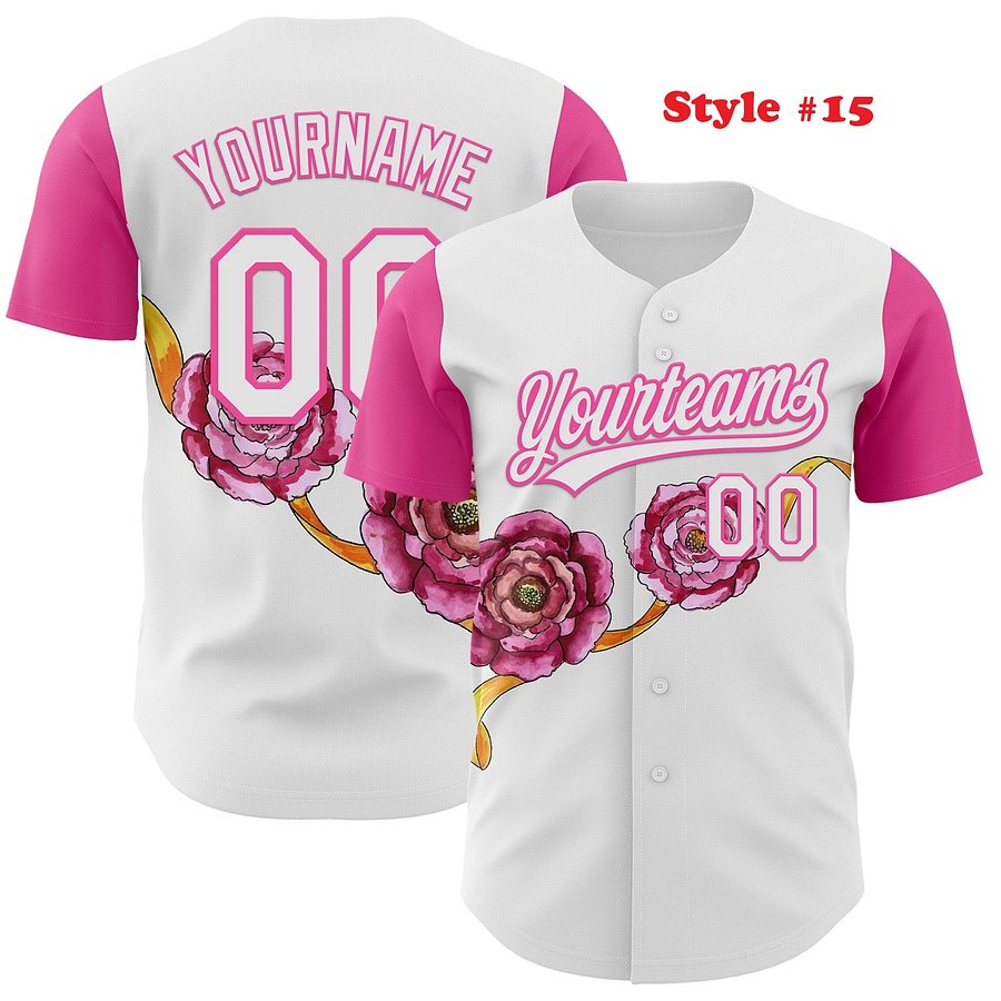 Authentic Baseball Jersey, Custom Baseball Jersey, Personalized Sport Jersey, Colorful, Flowers, Number, Logo, Love, Mom, Mother product image (6)