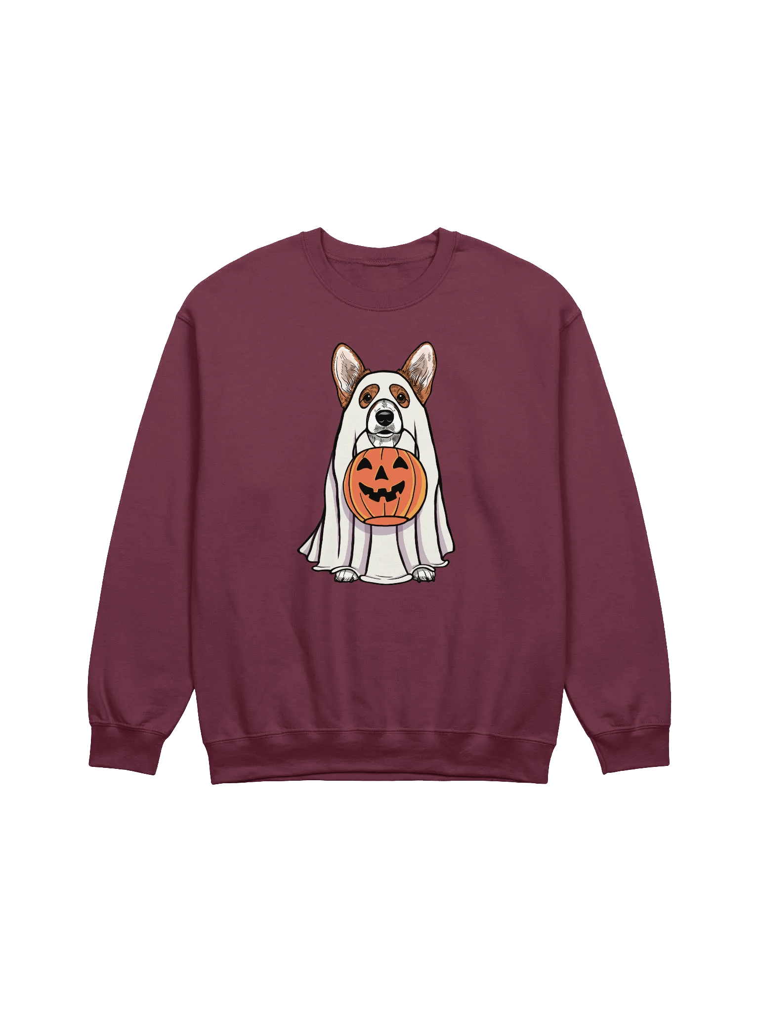 Funny Halloween Pembroke Welsh Corgi(Red) Sweatshirt | Funny Corgi Wearing a Ghost Costume and Holding a Pumpkin Basket product image (12)