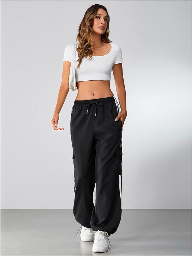 Women's Cargo Sweatpants Wide Leg Baggy Parachute Pants product image (1)