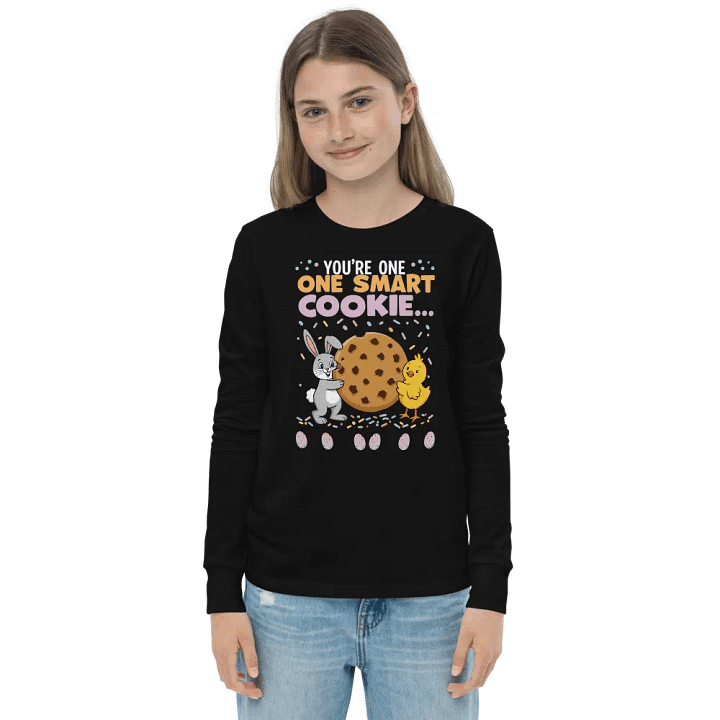 You're One Smart Cookie Easter Kids' Long Sleeve – Cute Bunny & Chick Design Tee product image (1)