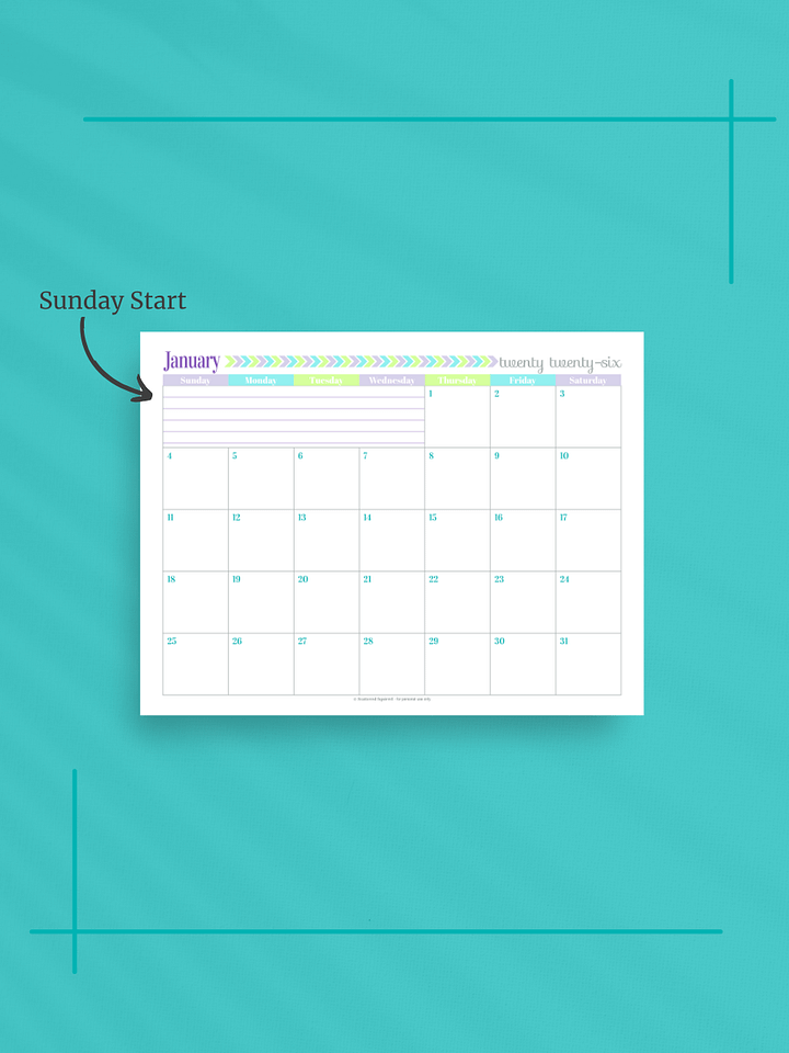 Pretty in Pastel 2026 Calendar - Single Page per Month, Sunday Start, Letter Size product image (2)
