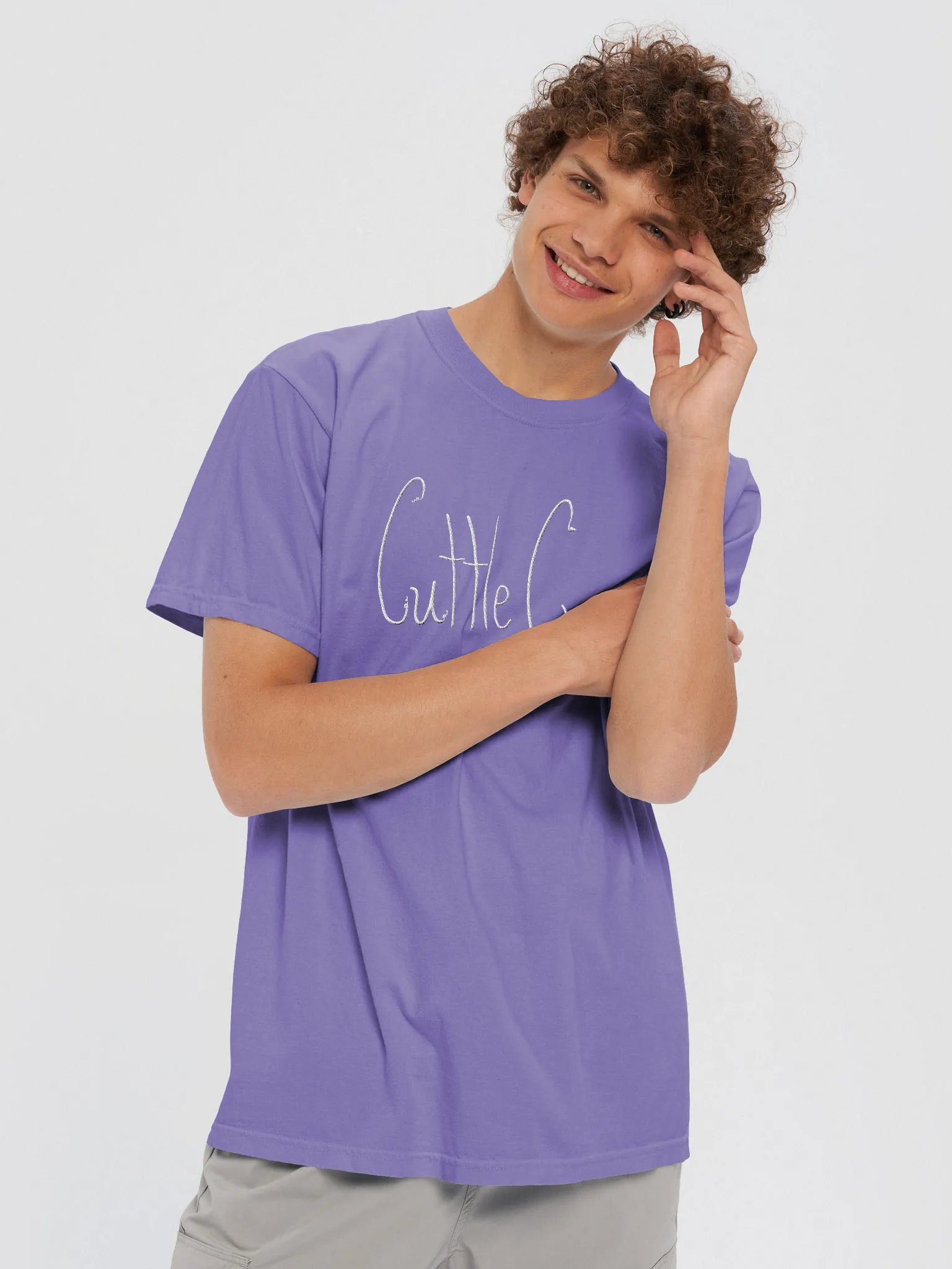 Cuttle Crew Text - White Embroidered Tee product image (21)